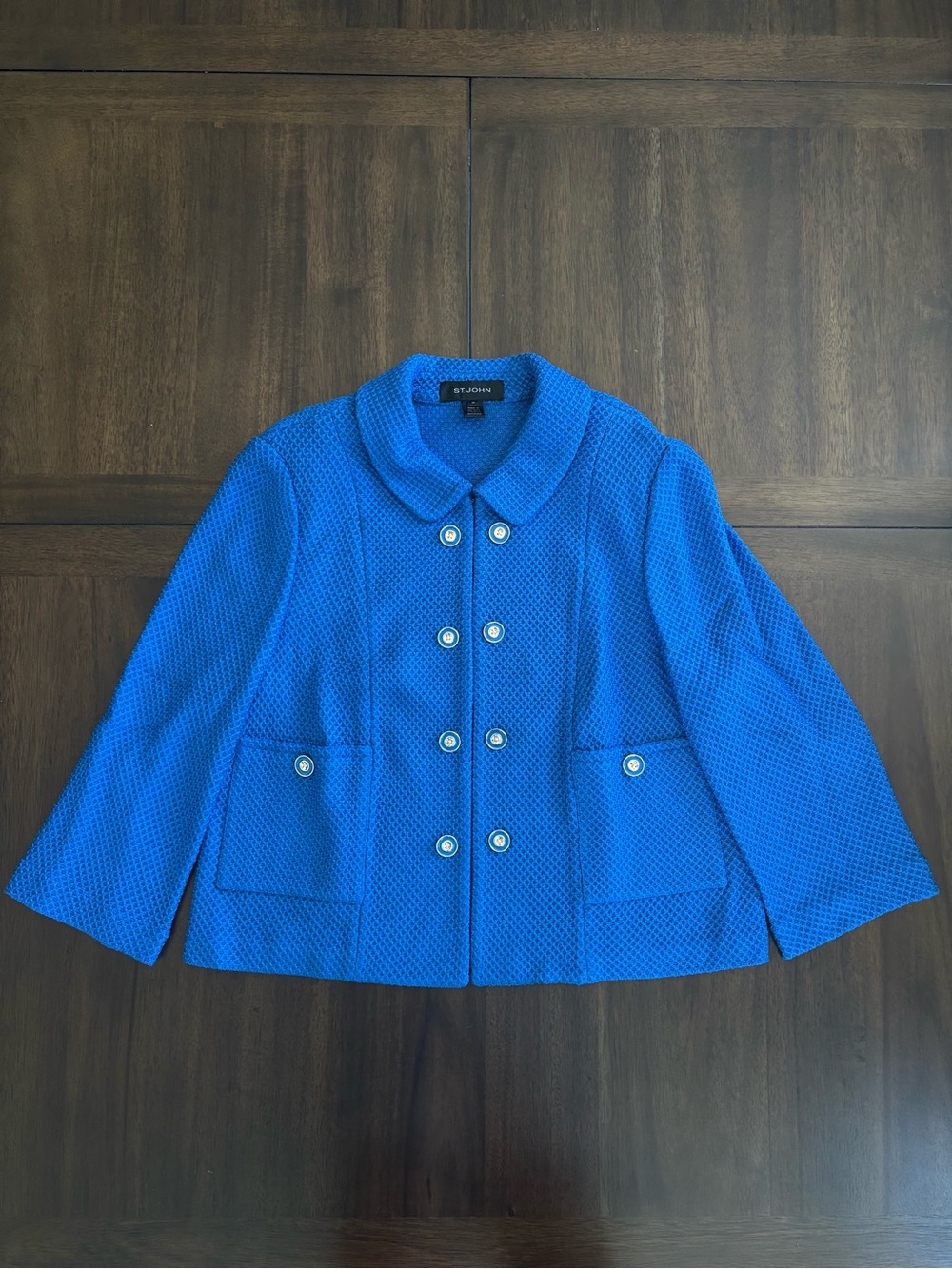 St. John Electric Blue Textured Double-Breasted Blazer